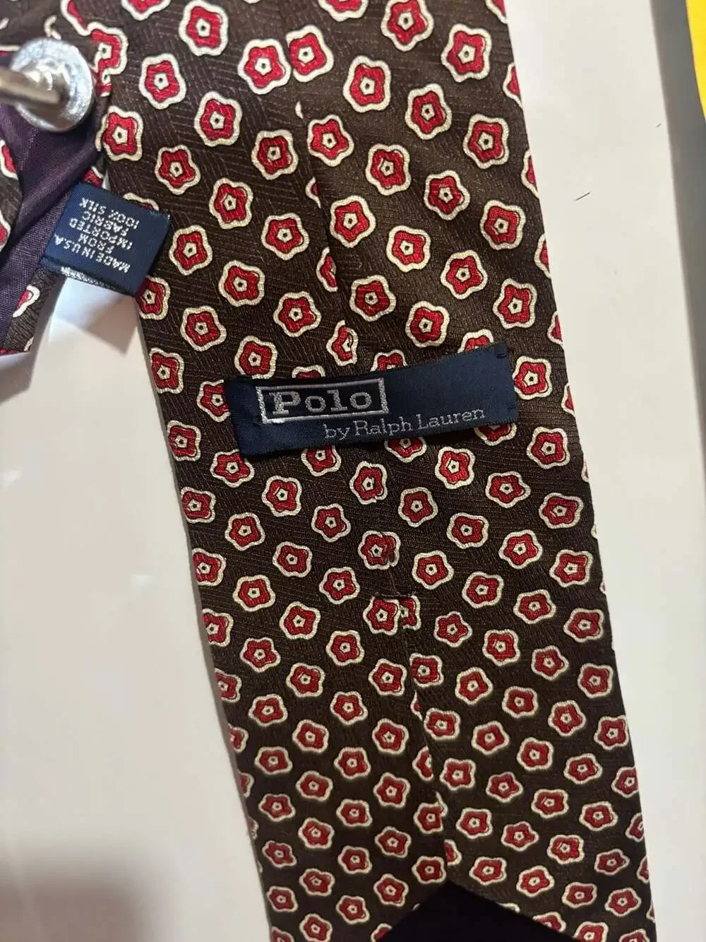 Polo by Ralph Lauren Brown and Red Floral Geometric Silk Tie